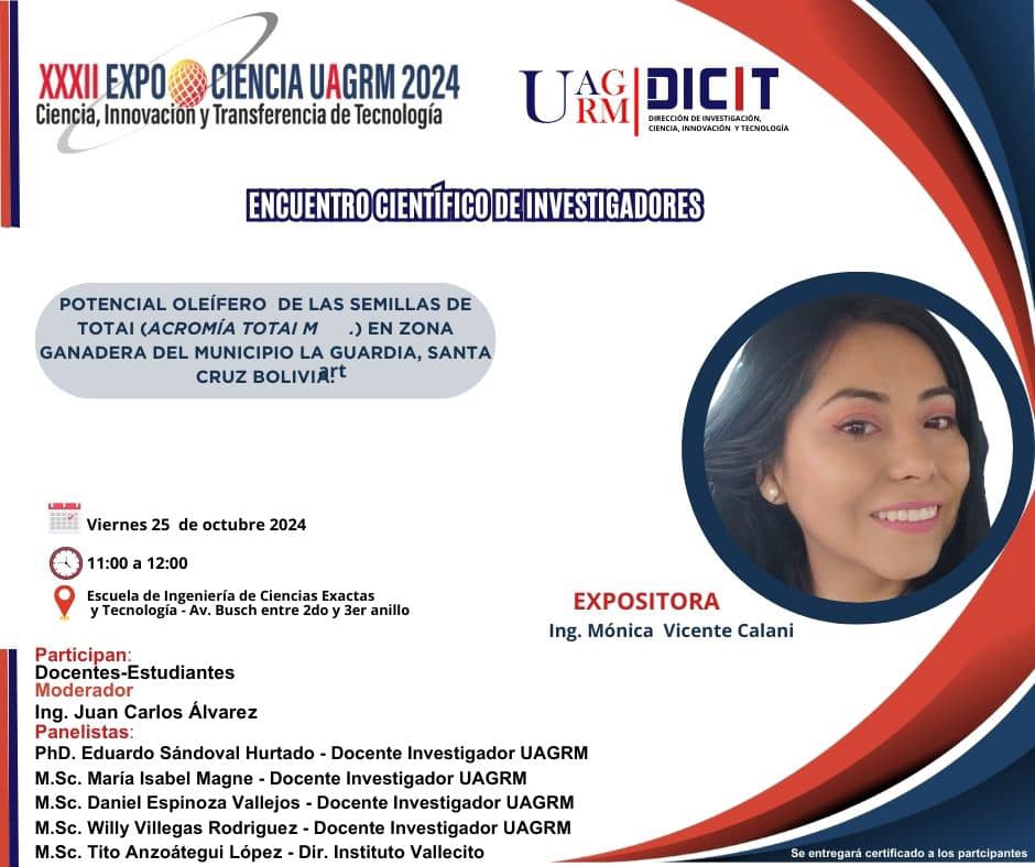La PhD. Mónica Vicente Calani destaca el potencial oleífero de las semillas de Totai en Bolivia